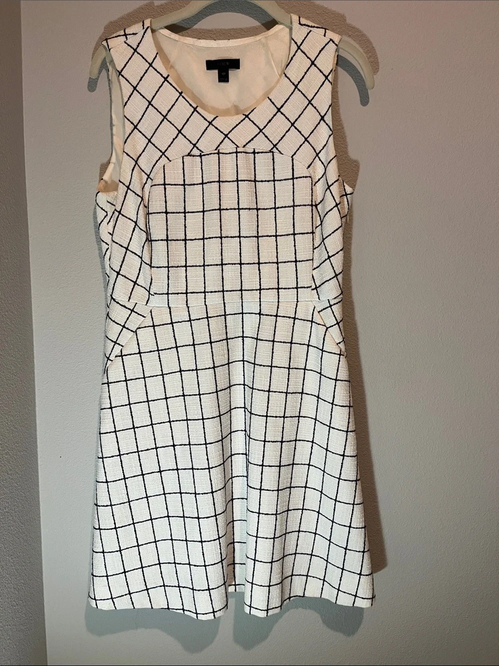 J. Crew White Dress with Black Windowpane Check